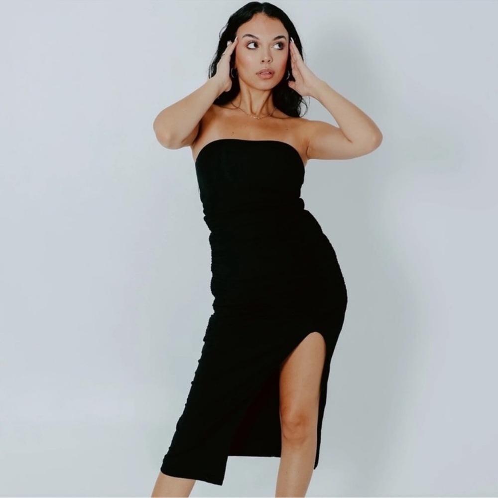 Klassy Network Black Strapless Dress with Slit